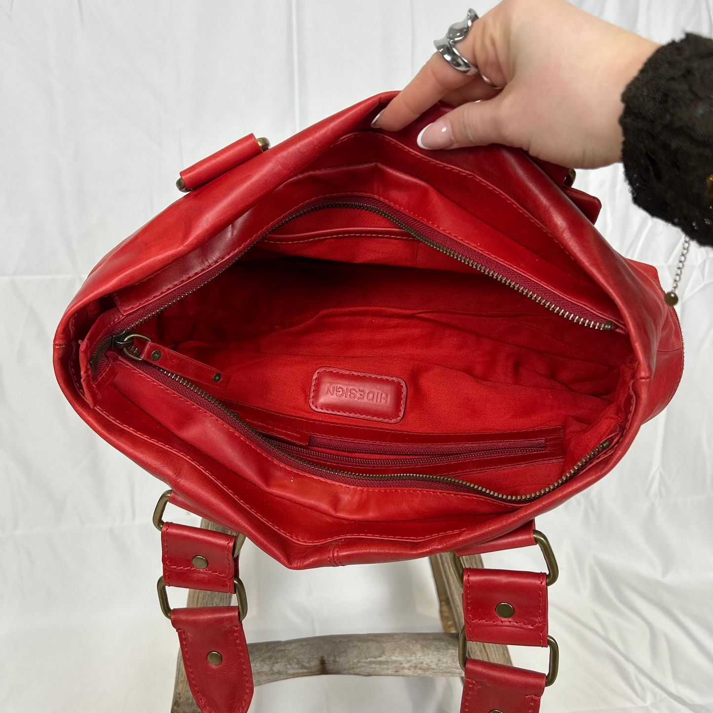 Vintage y2k style soft red leather shoulder bag