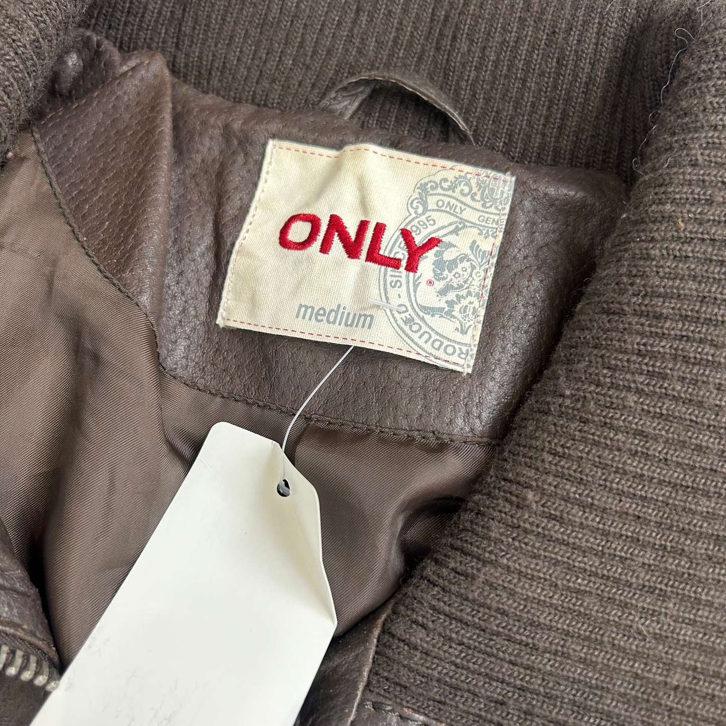 Vintage y2k style brown leather ribbed jacket