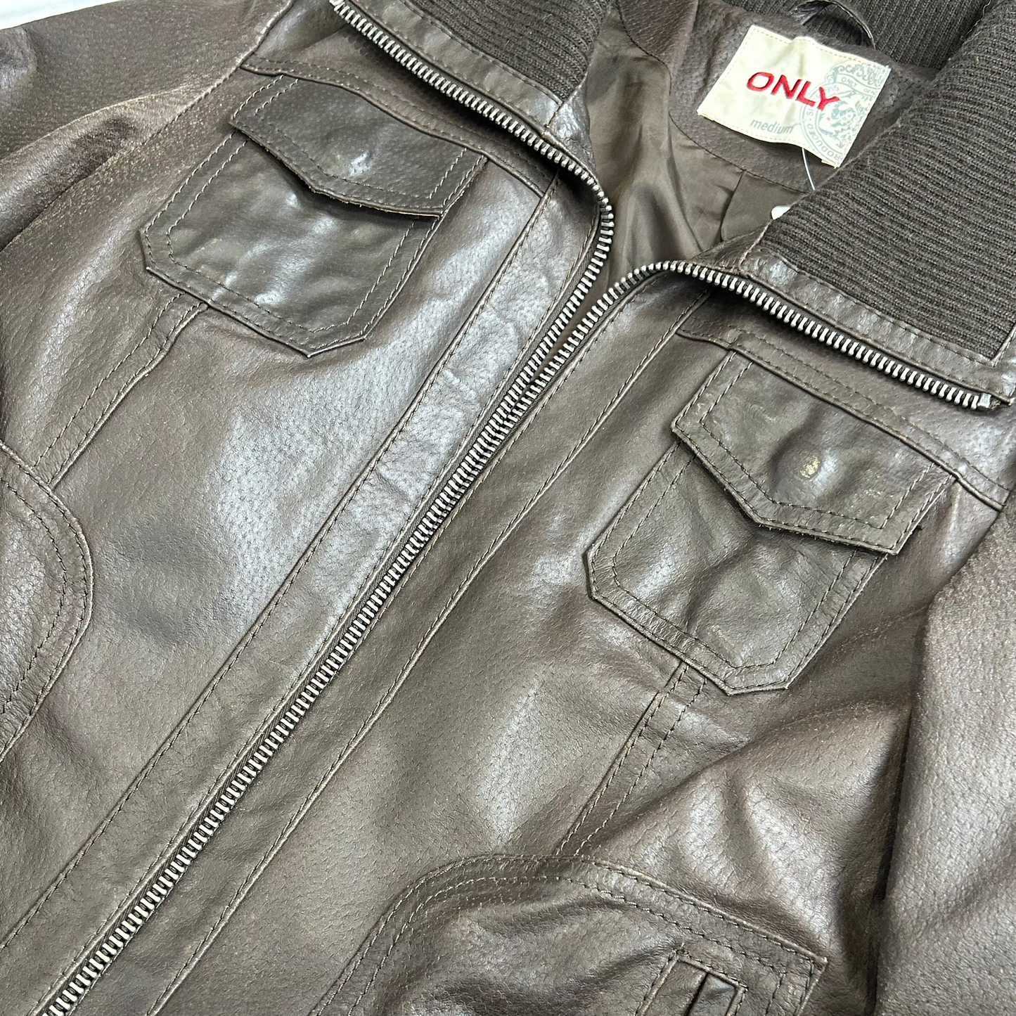 Vintage y2k style brown leather ribbed jacket