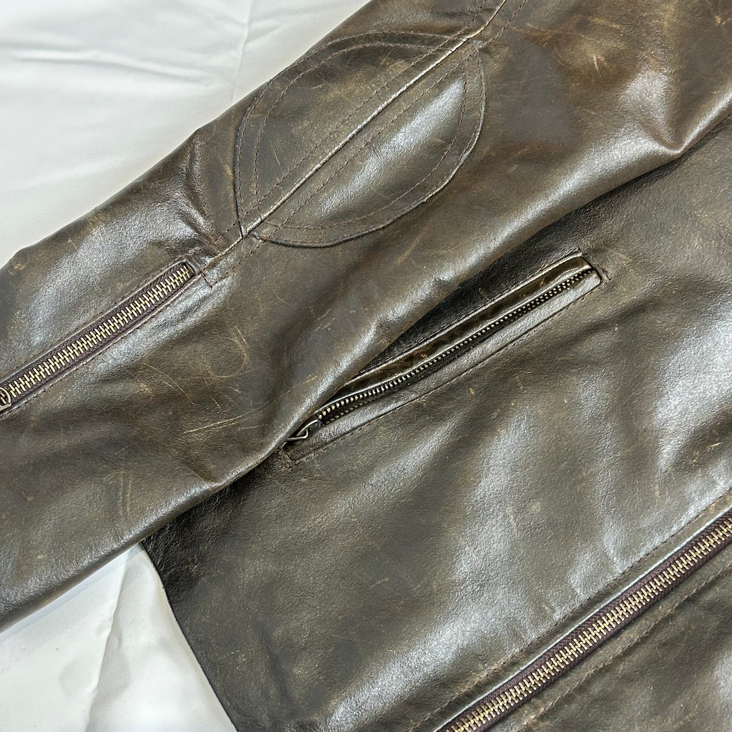 Vintage y2k style distressed brown leather moto jacket