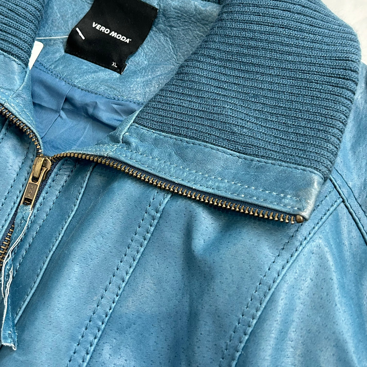 Vintage y2k style blue ribbed leather jacket