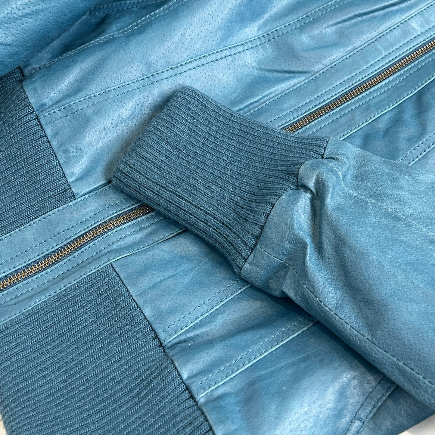 Vintage y2k style blue ribbed leather jacket