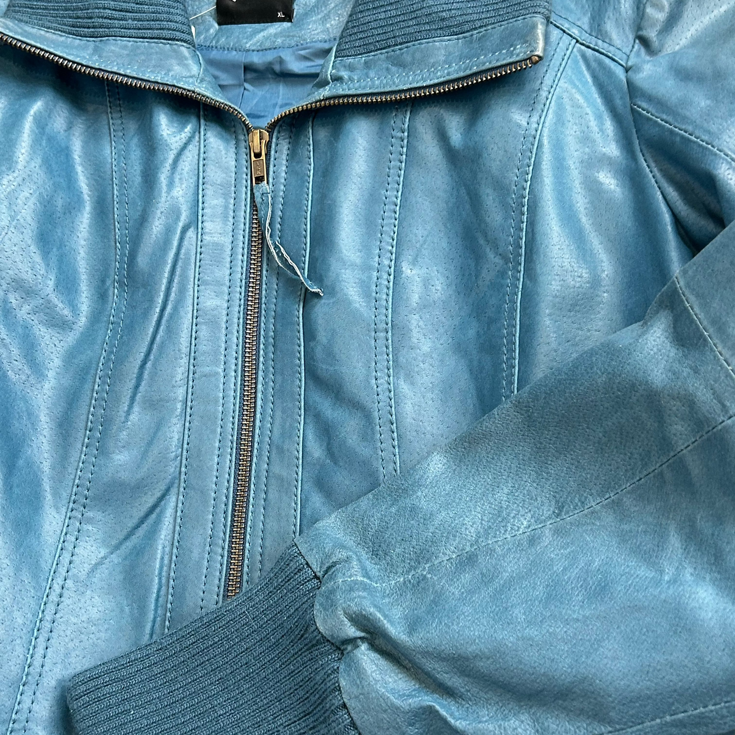 Vintage y2k style blue ribbed leather jacket