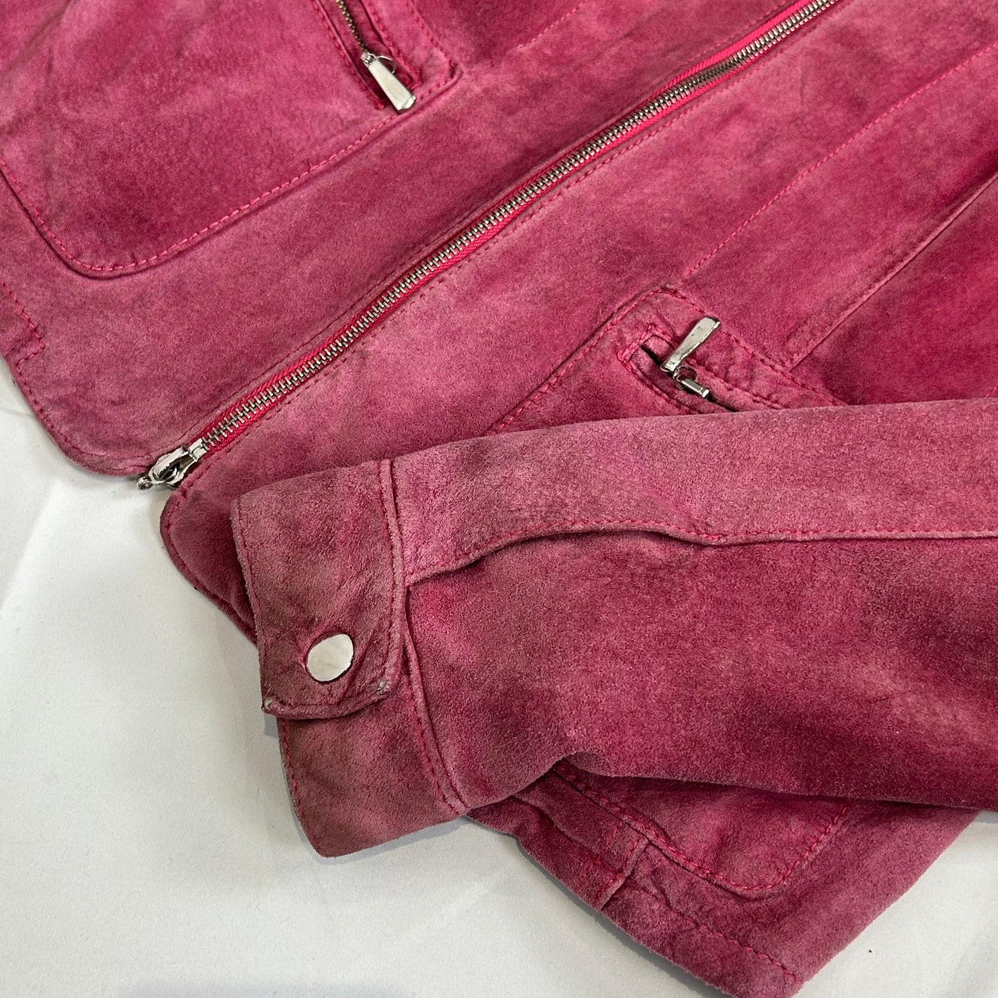 Vintage y2k style pink suede leather jacket