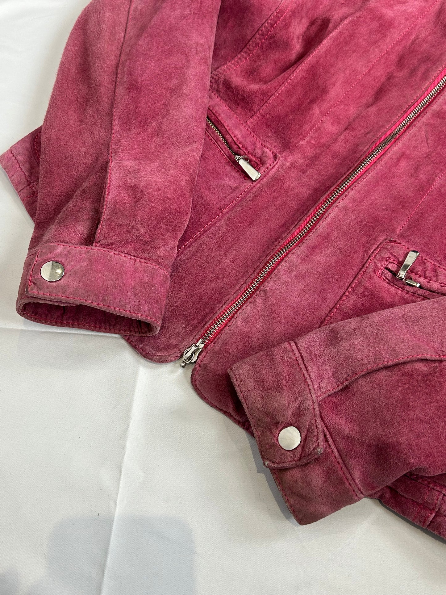 Vintage y2k style pink suede leather jacket
