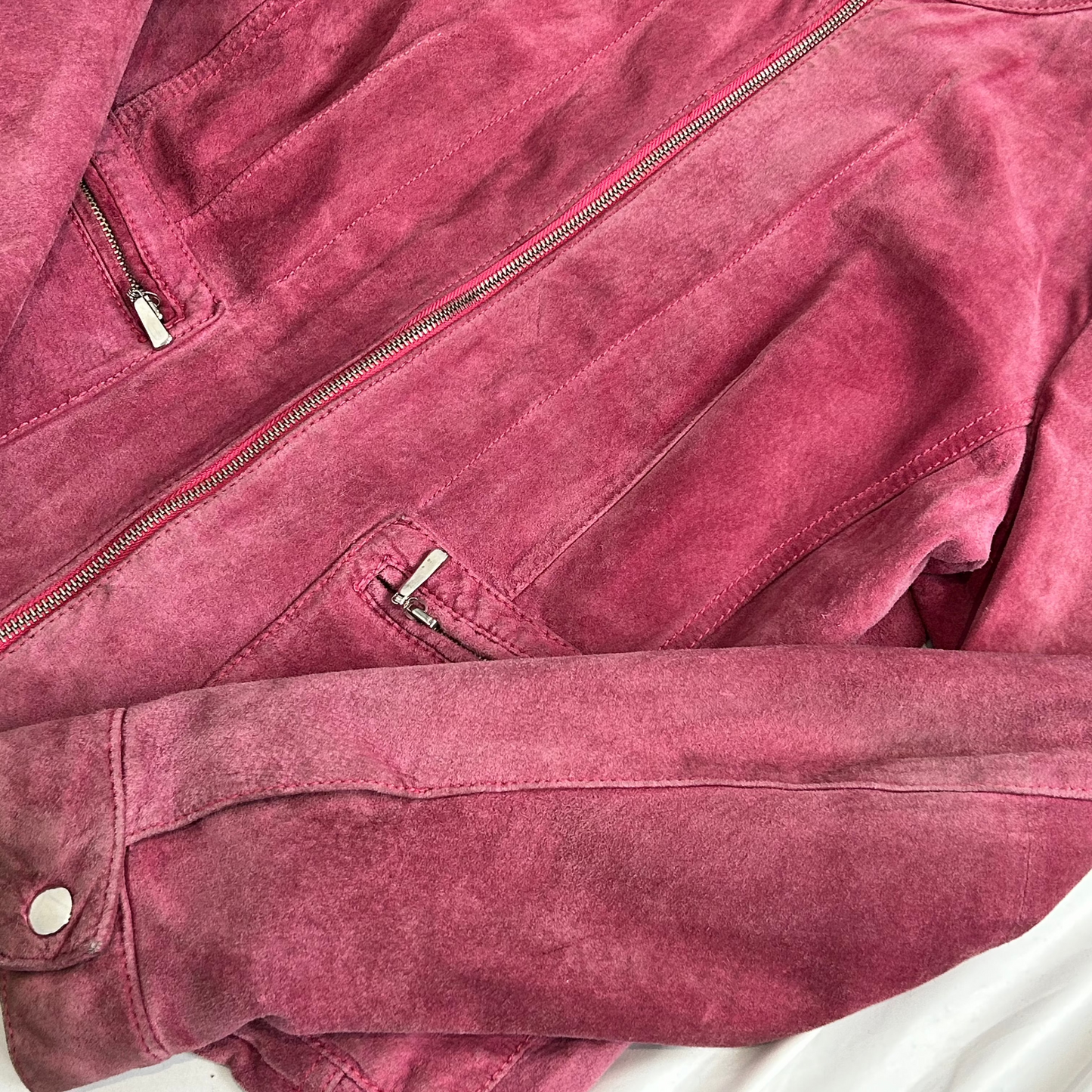 Vintage y2k style pink suede leather jacket