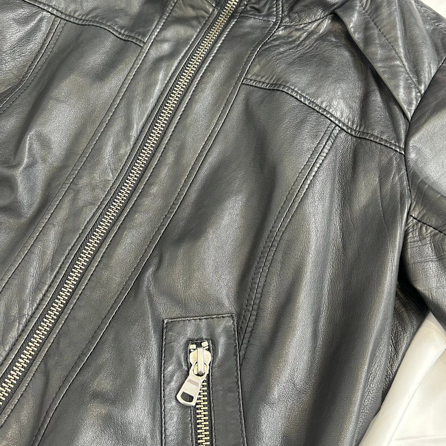 Vintage y2k style black slouchy leather jacket