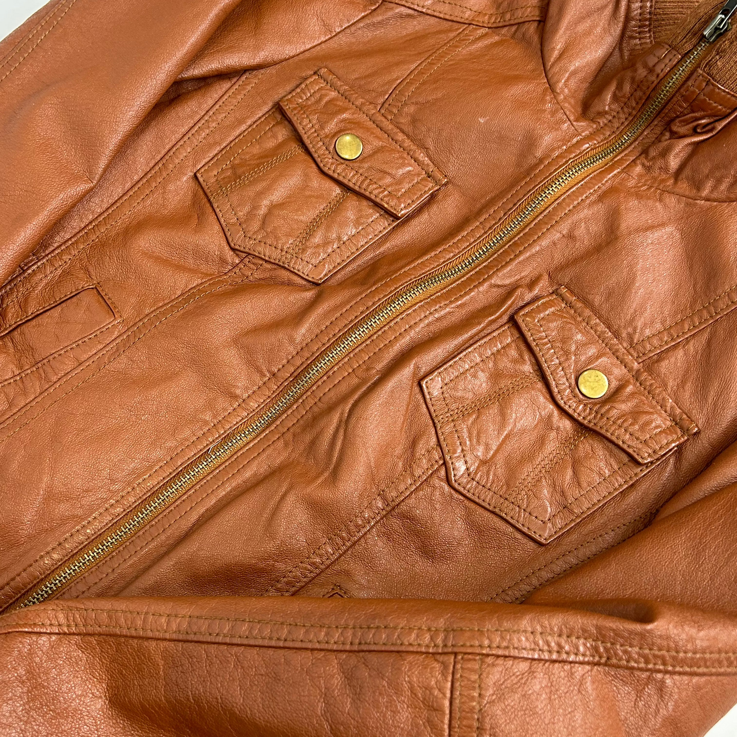 Vintage y2k style brown/tan leather jacket