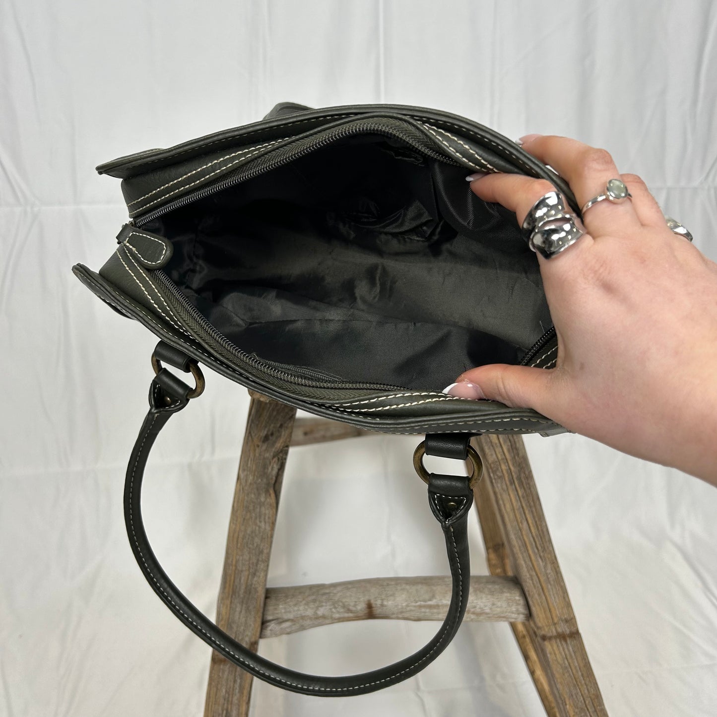 Vintage y2k style faux leather khaki shoulder bag