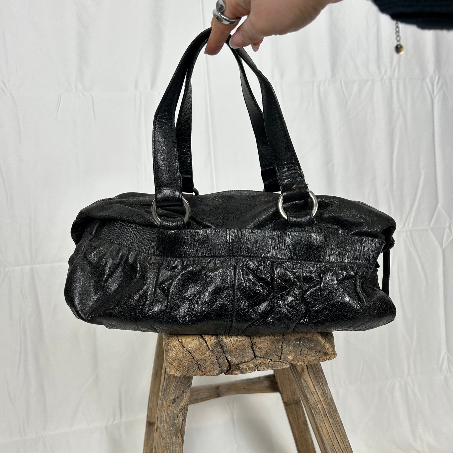 Vintage y2k style black leather shoulder bag