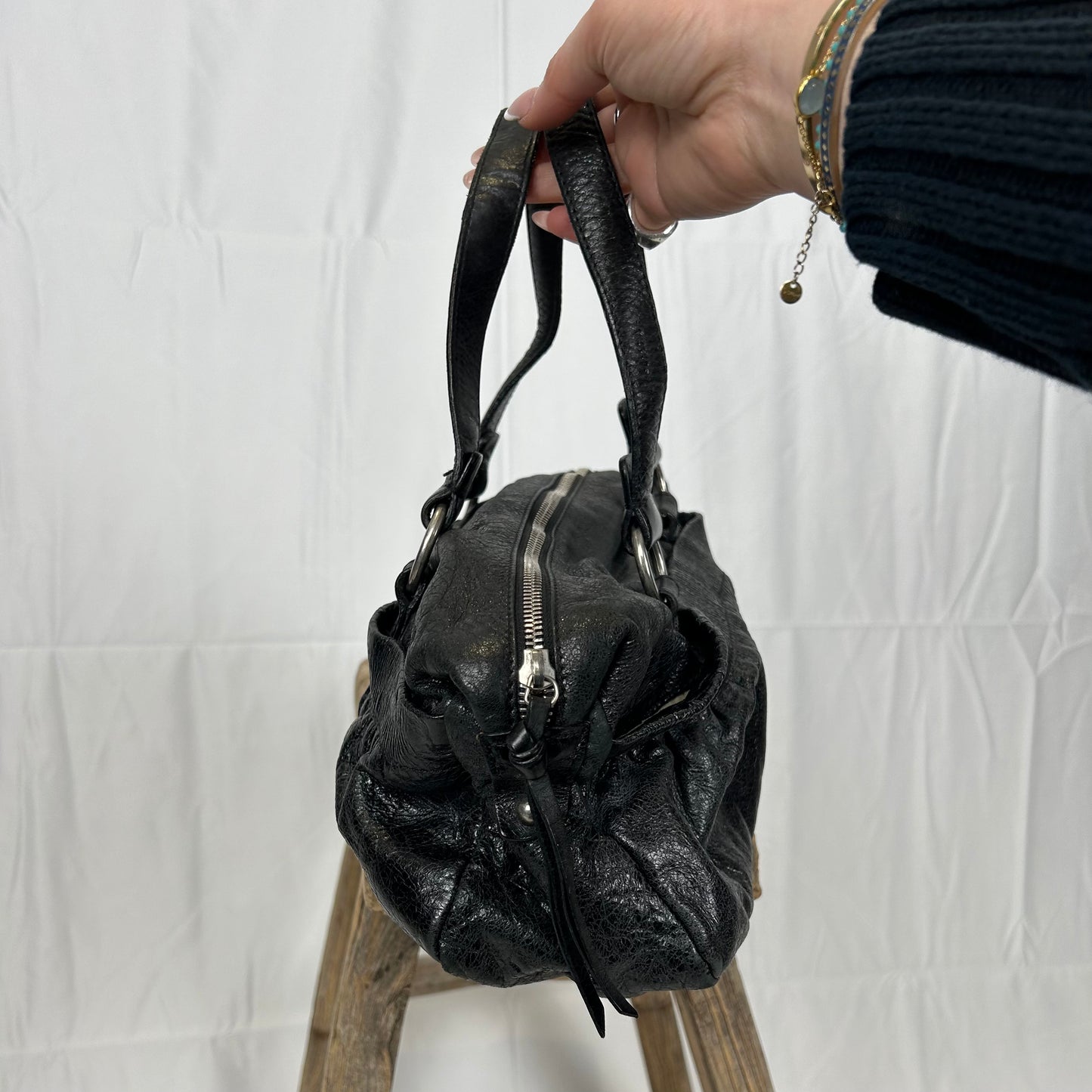 Vintage y2k style black leather shoulder bag
