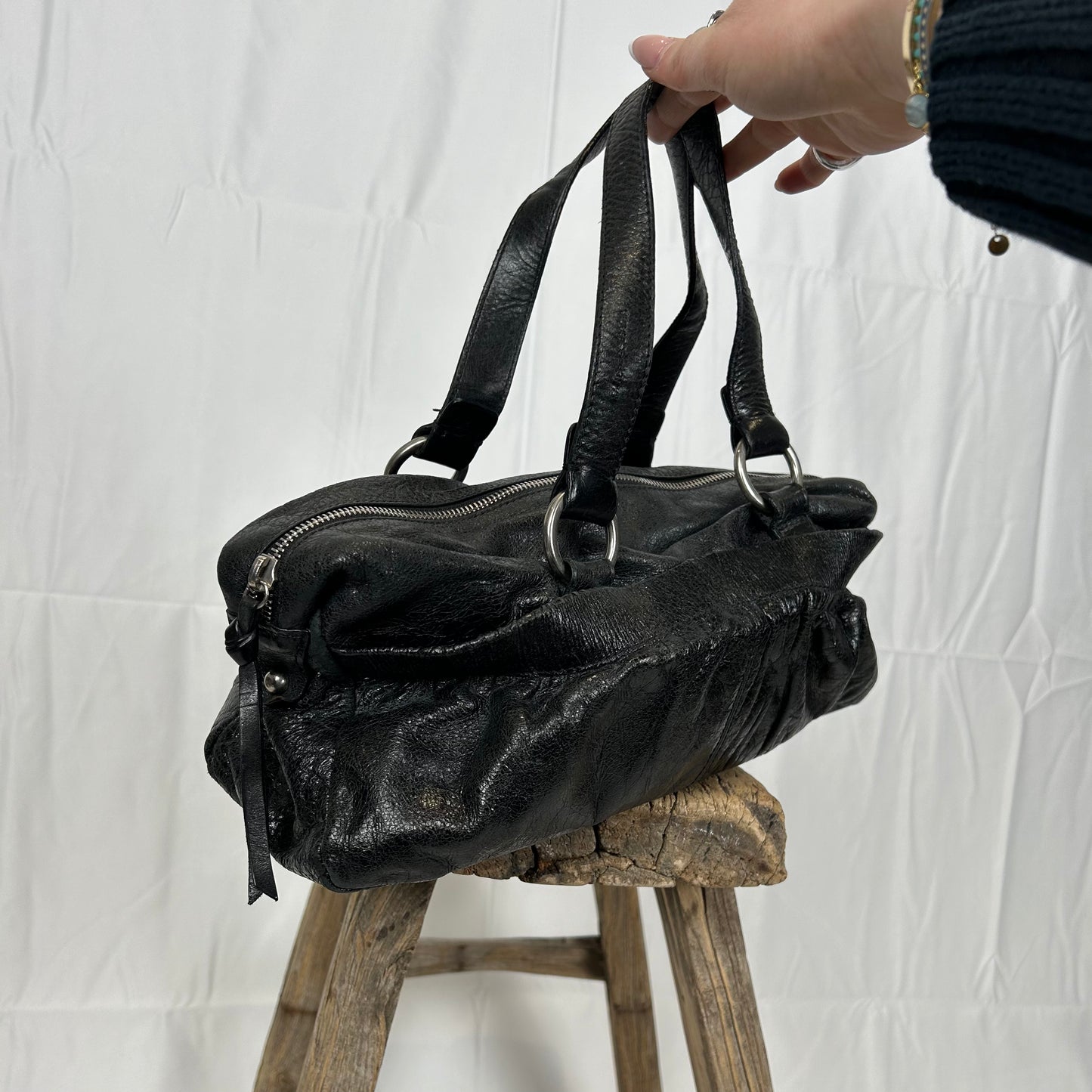 Vintage y2k style black leather shoulder bag