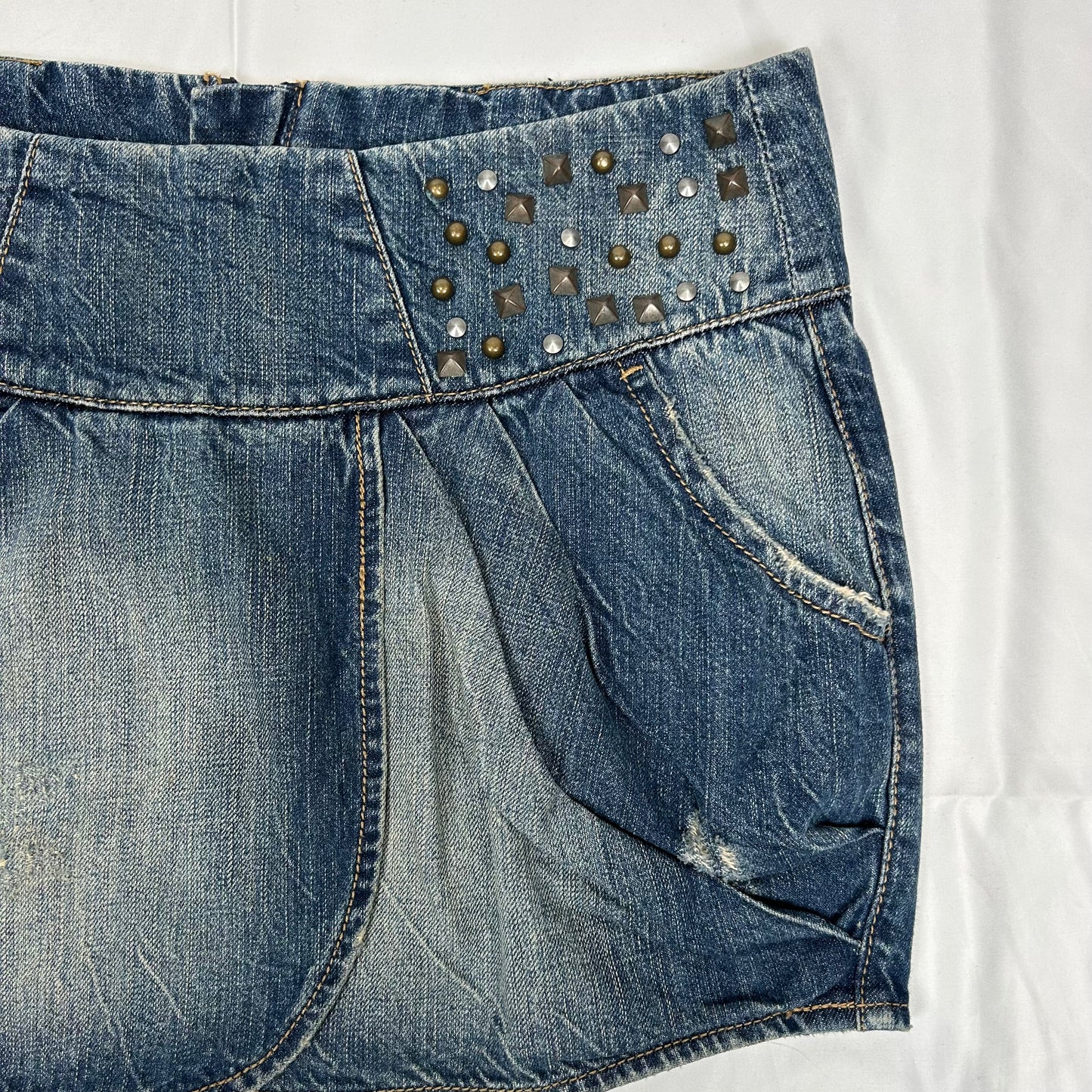 Vintage y2k style studded denim mini skirt