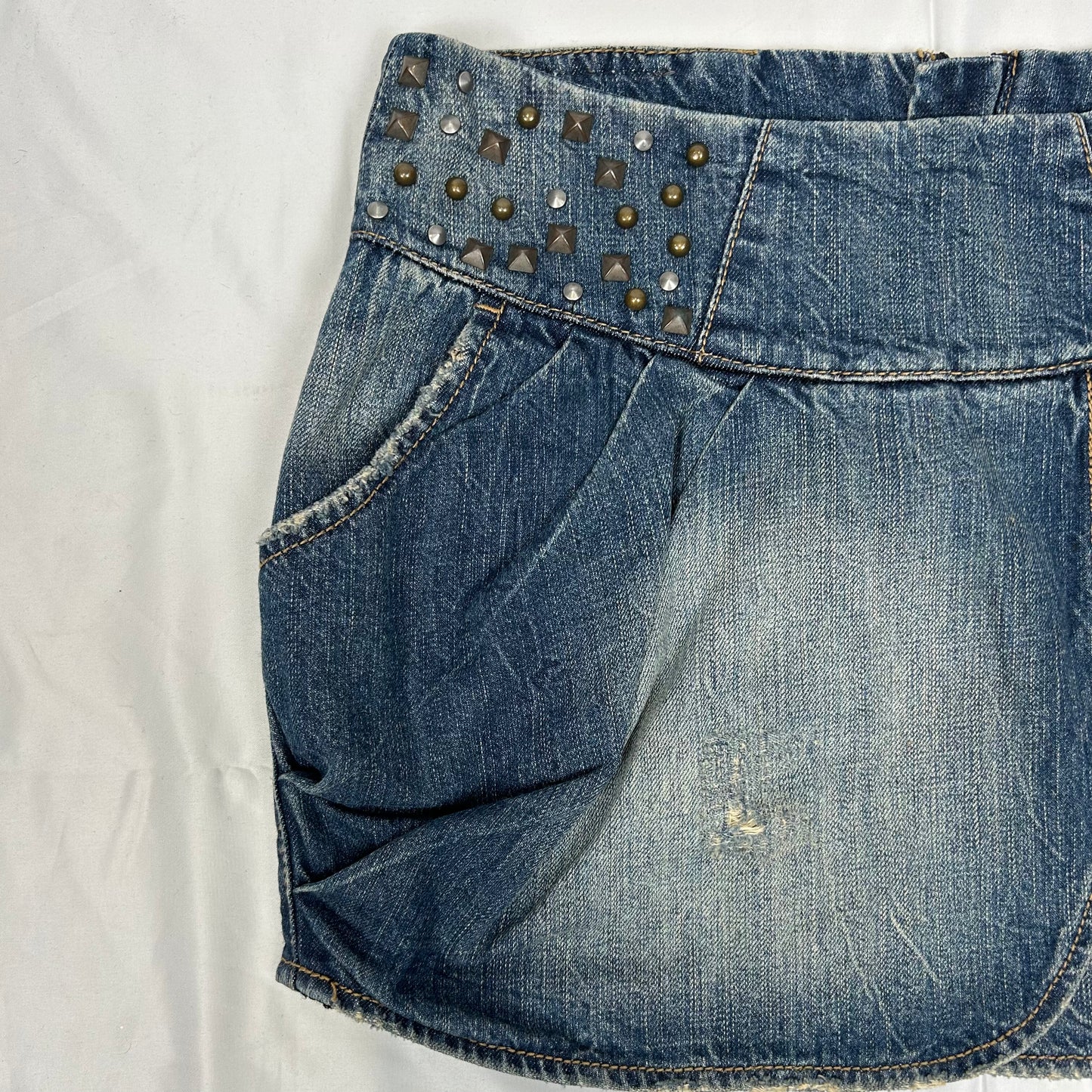 Vintage y2k style studded denim mini skirt