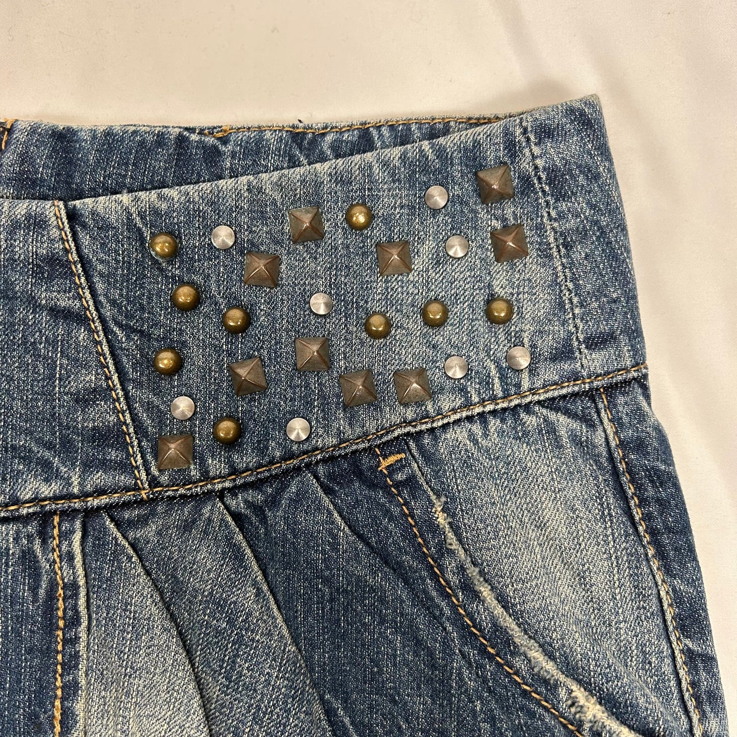 Vintage y2k style studded denim mini skirt