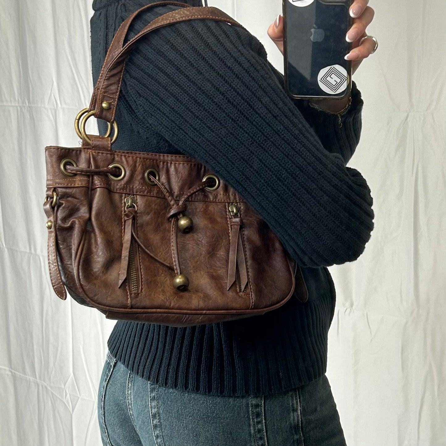 Vintage y2k style brown faux leather shoulder bag