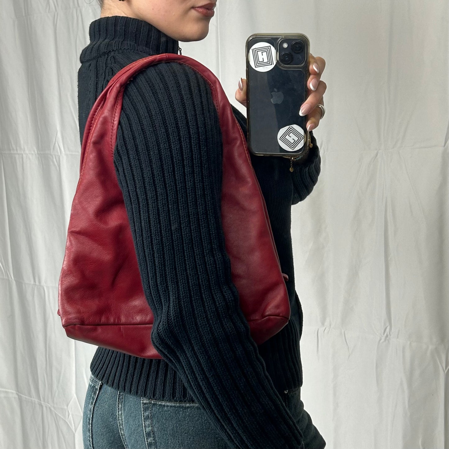 Vintage y2k style soft red leather shoulder bag