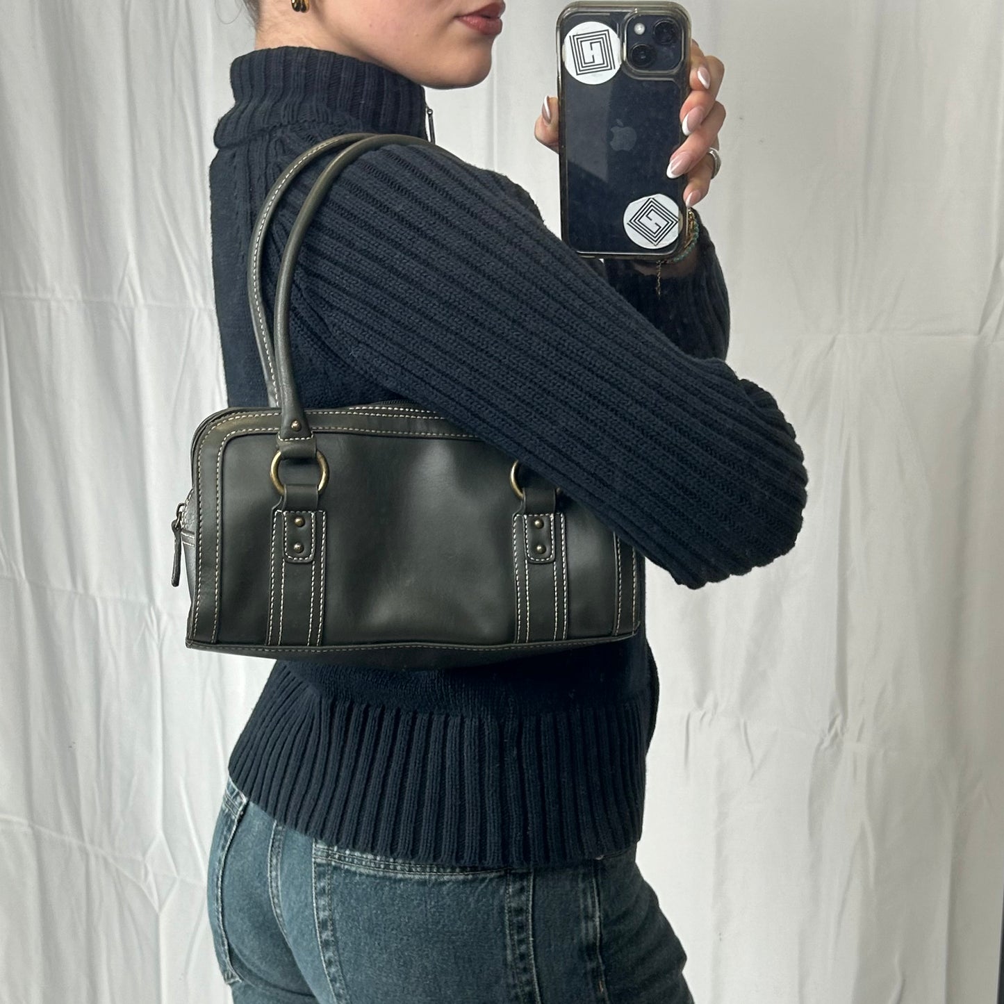 Vintage y2k style faux leather khaki shoulder bag