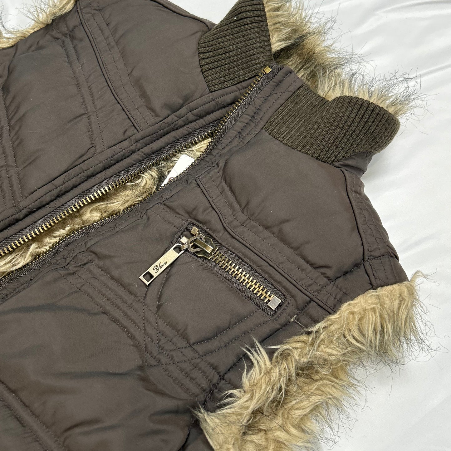 Vintage y2k style brown faux fur gilet