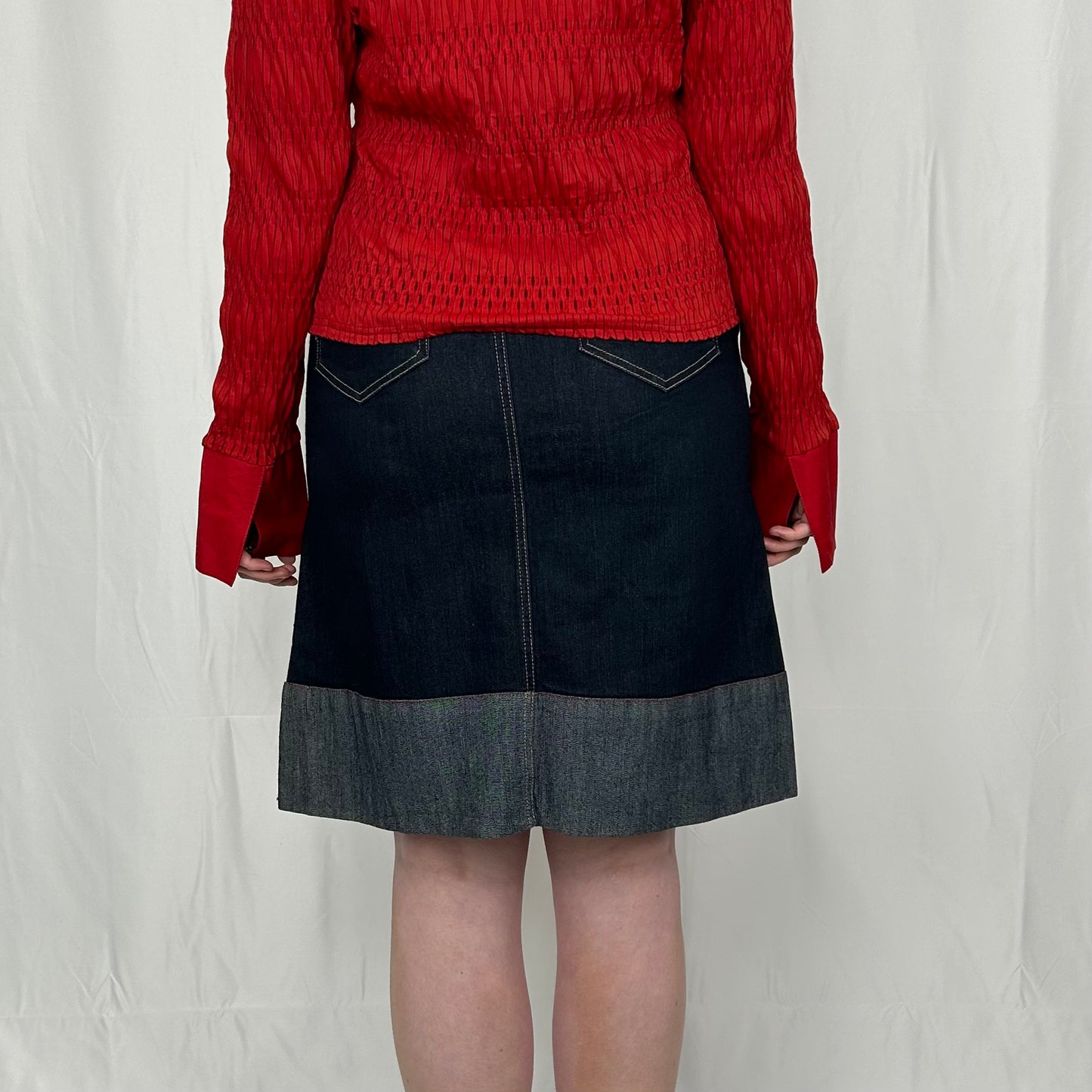 Vintage y2k style dark wash denim midi skirt