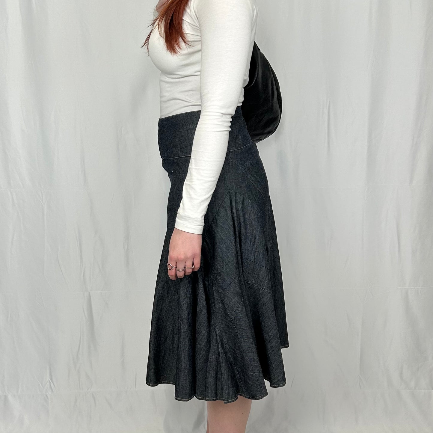 Vintage y2k style dark denim midi skirt