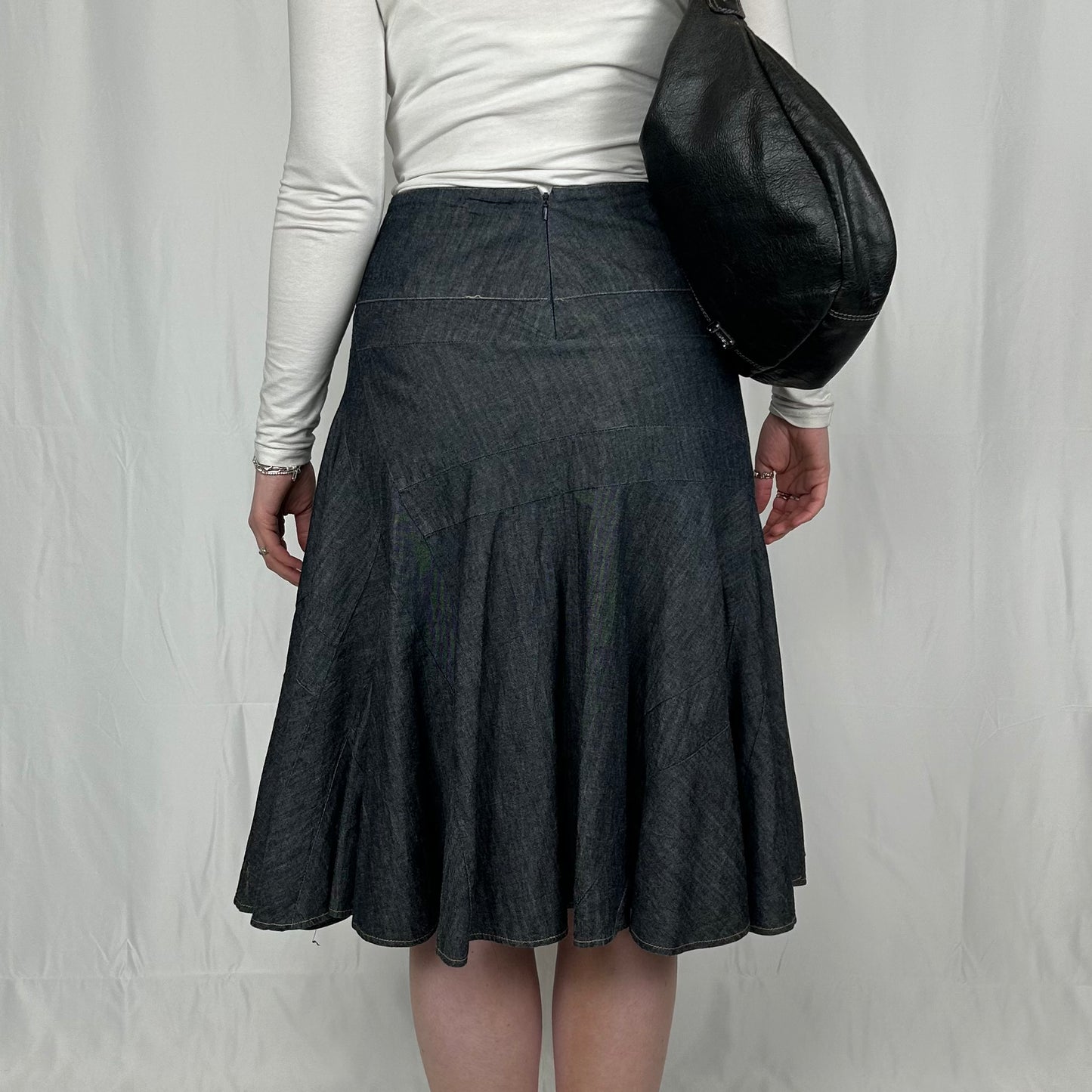 Vintage y2k style dark denim midi skirt