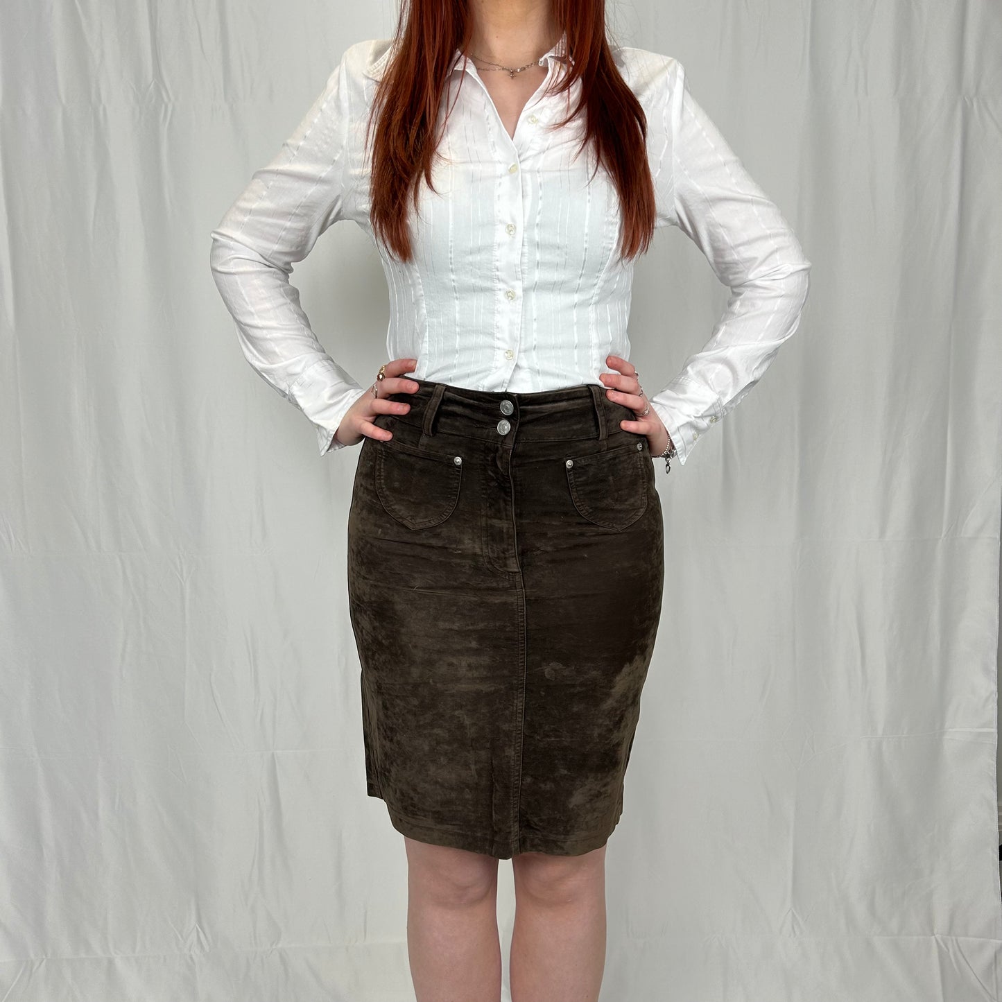 Vintage y2k style brown suede midi skirt
