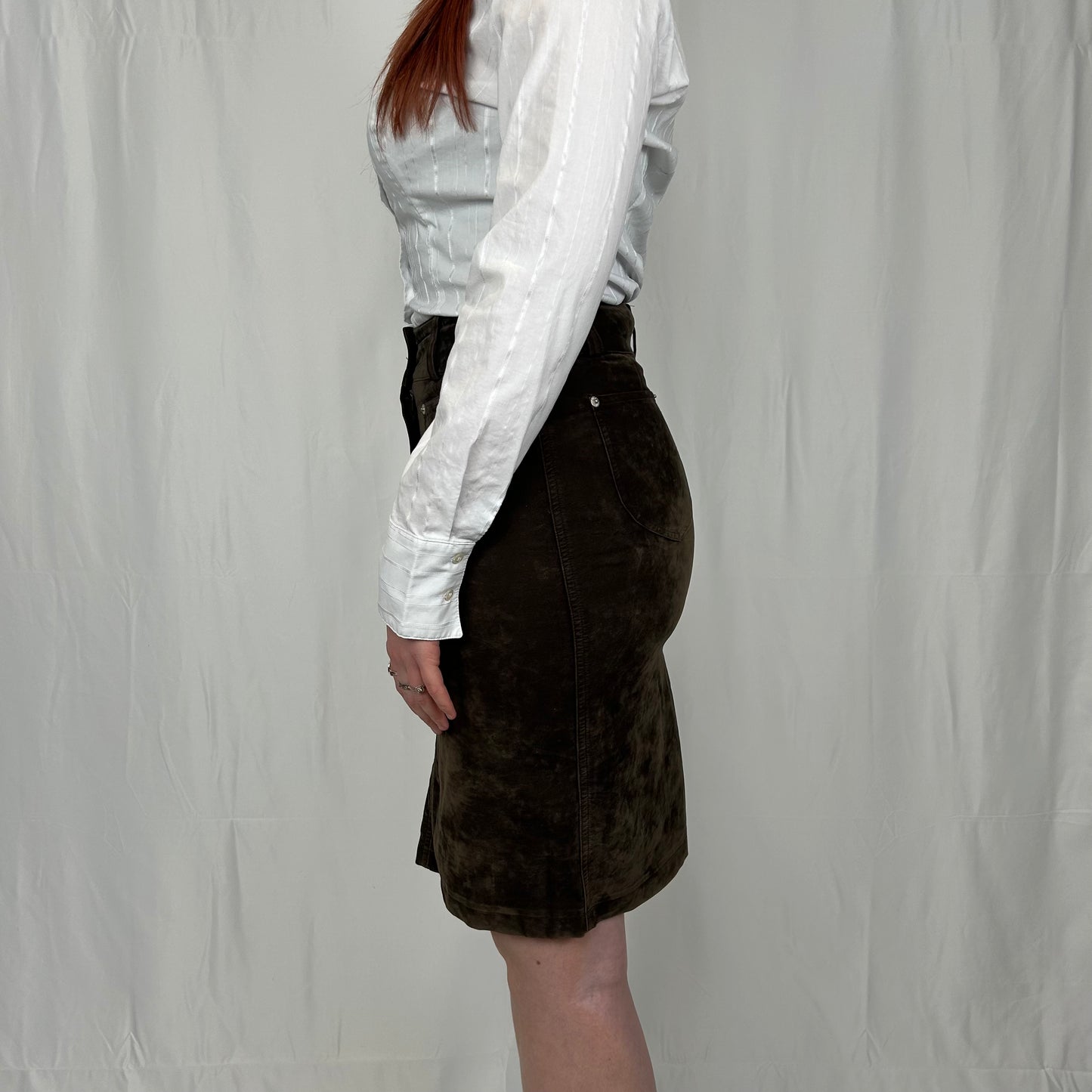 Vintage y2k style brown suede midi skirt