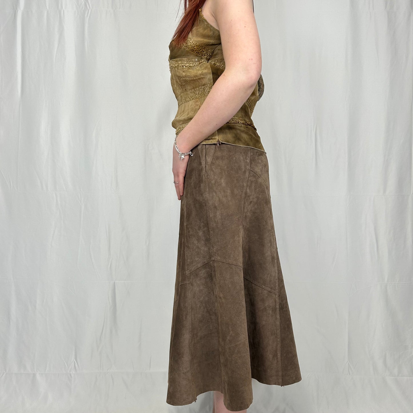 Vintage y2k style brown suede long skirt