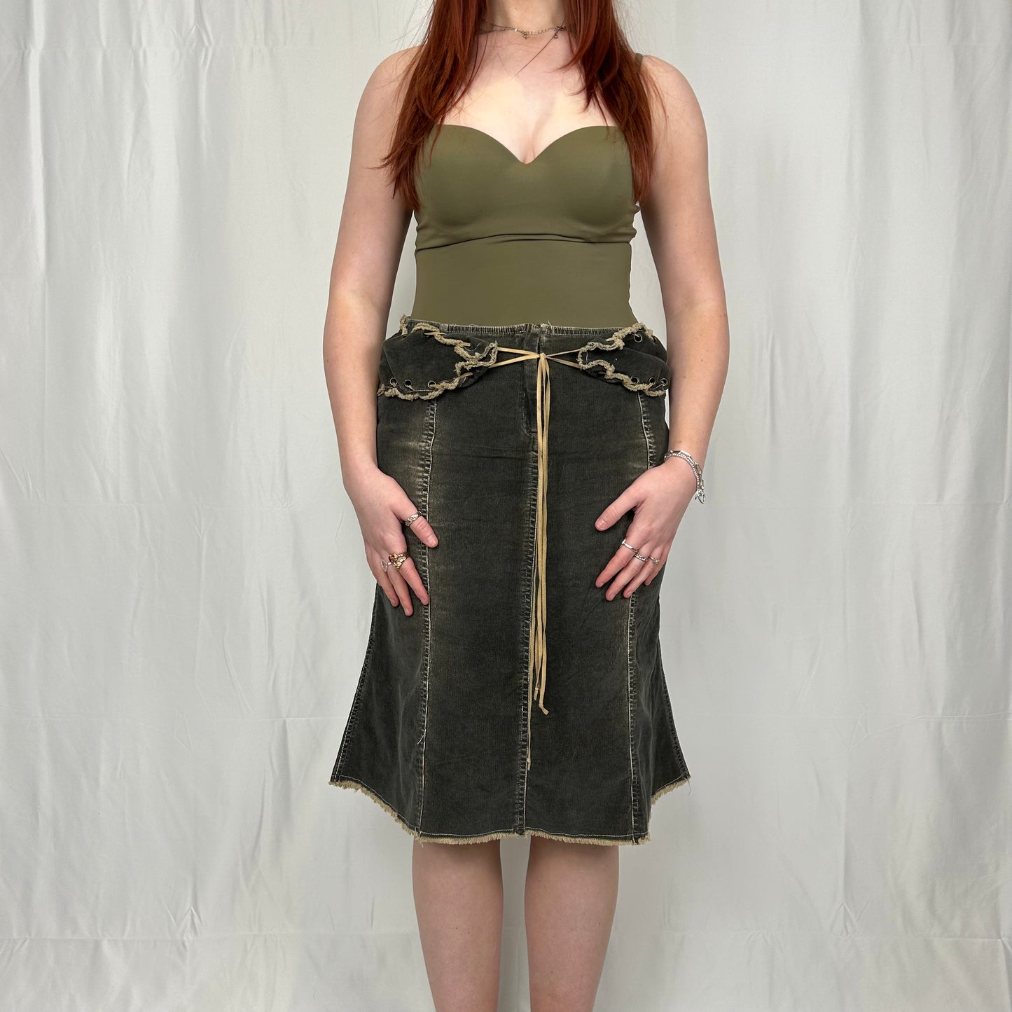 Vintage y2k style dark grey denim midi skirt