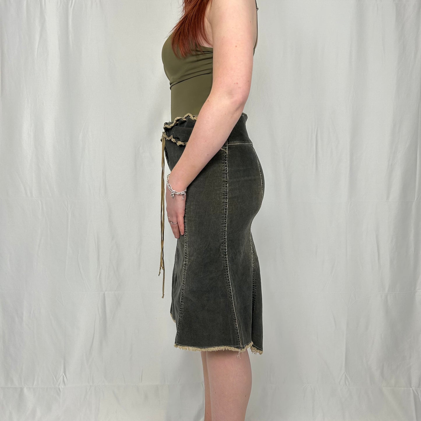 Vintage y2k style dark grey denim midi skirt