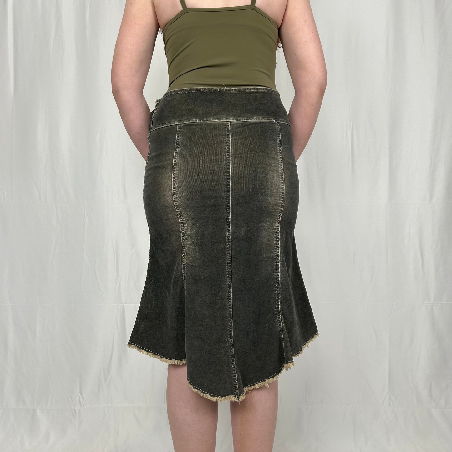 Vintage y2k style dark grey denim midi skirt