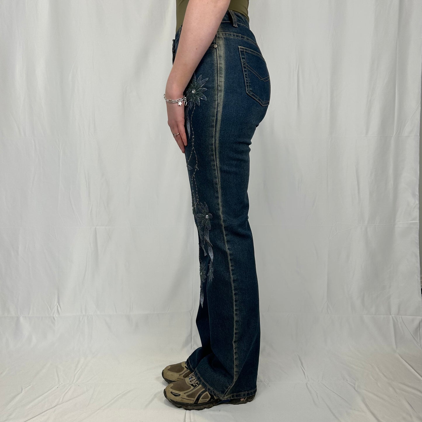 Vintage y2k style dark wash embroidered jeans