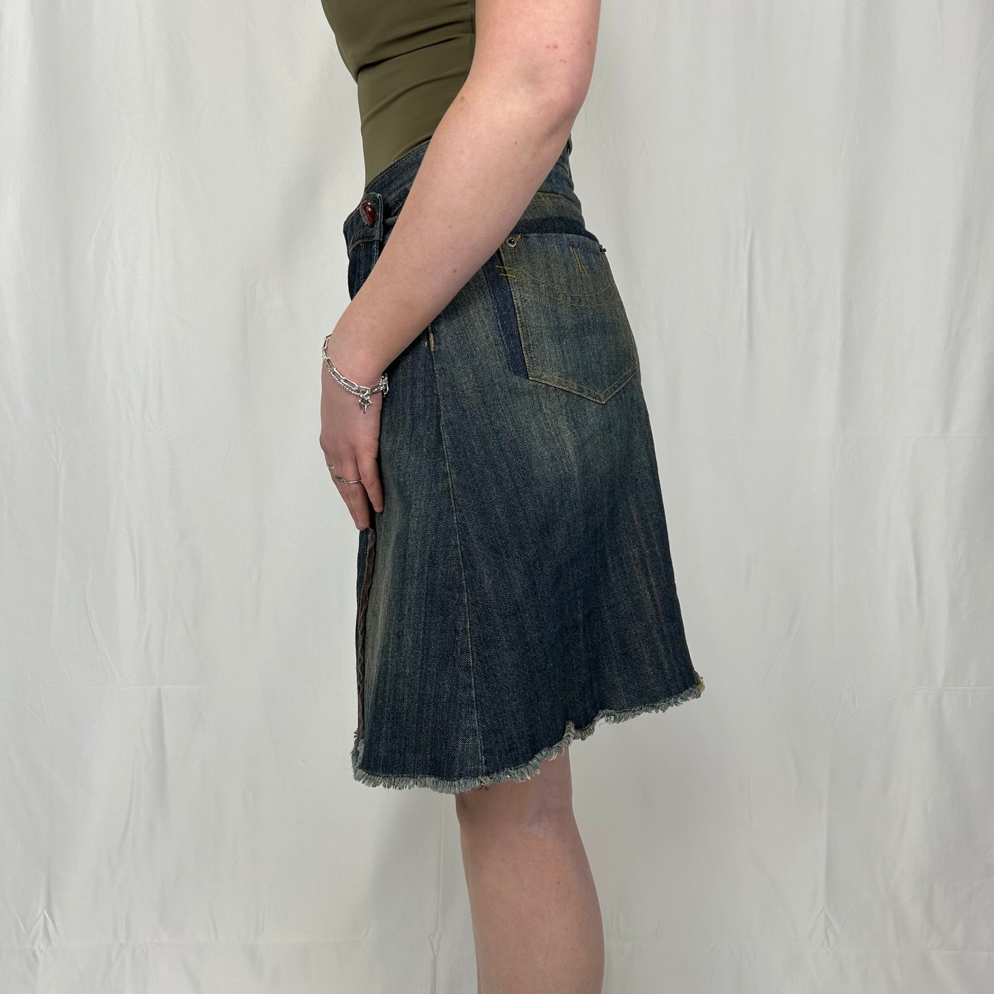 Vintage y2k style wrap faded denim midi skirt
