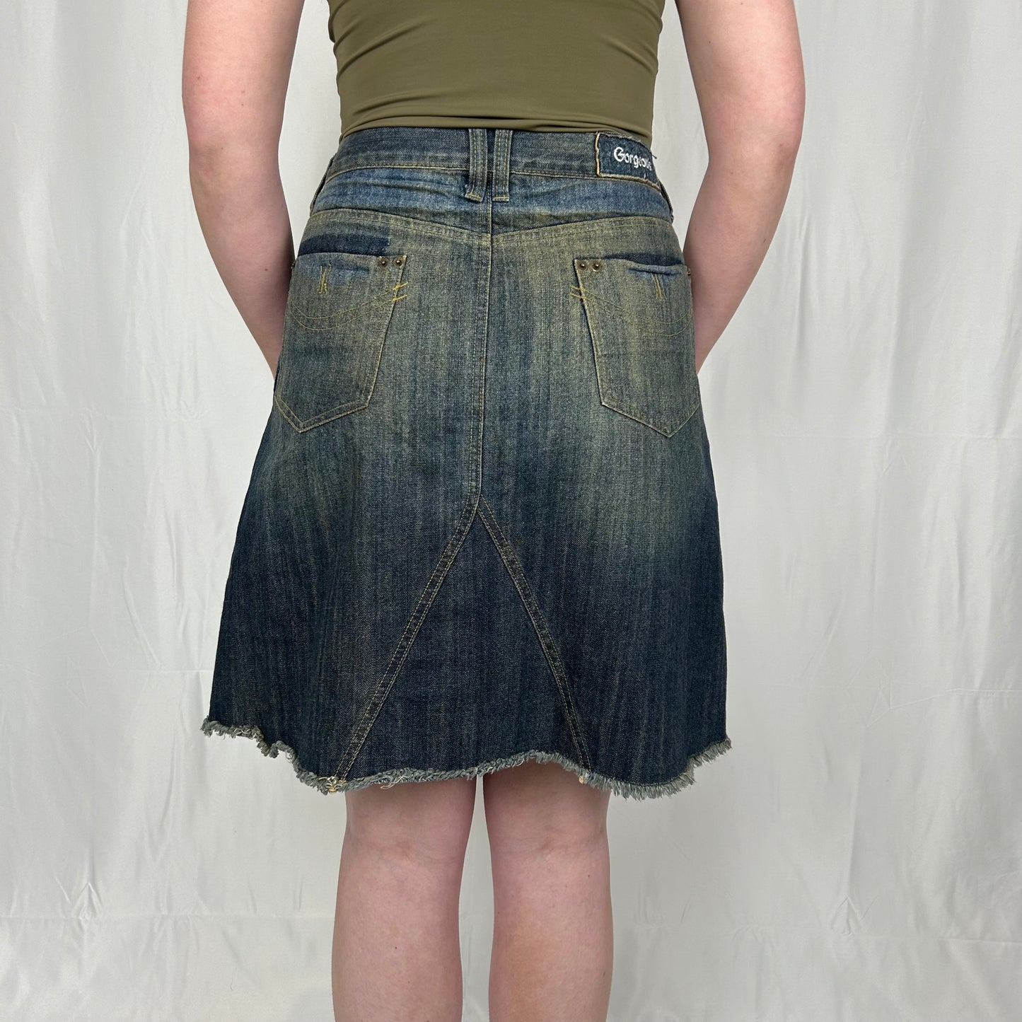 Vintage y2k style wrap faded denim midi skirt