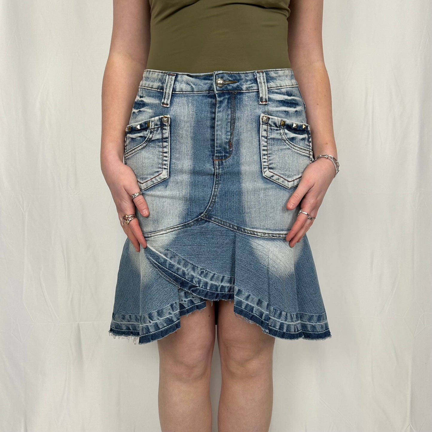 Vintage y2k style denim flared midi skirt