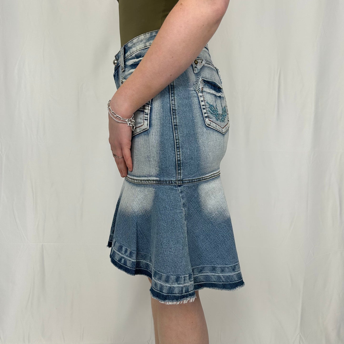 Vintage y2k style denim flared midi skirt