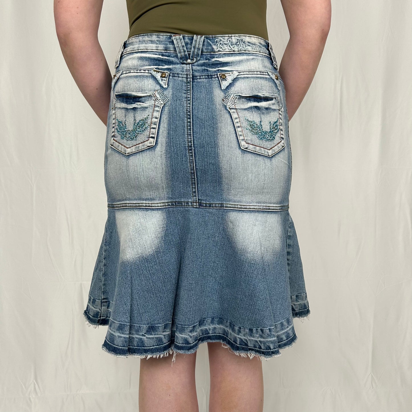 Vintage y2k style denim flared midi skirt