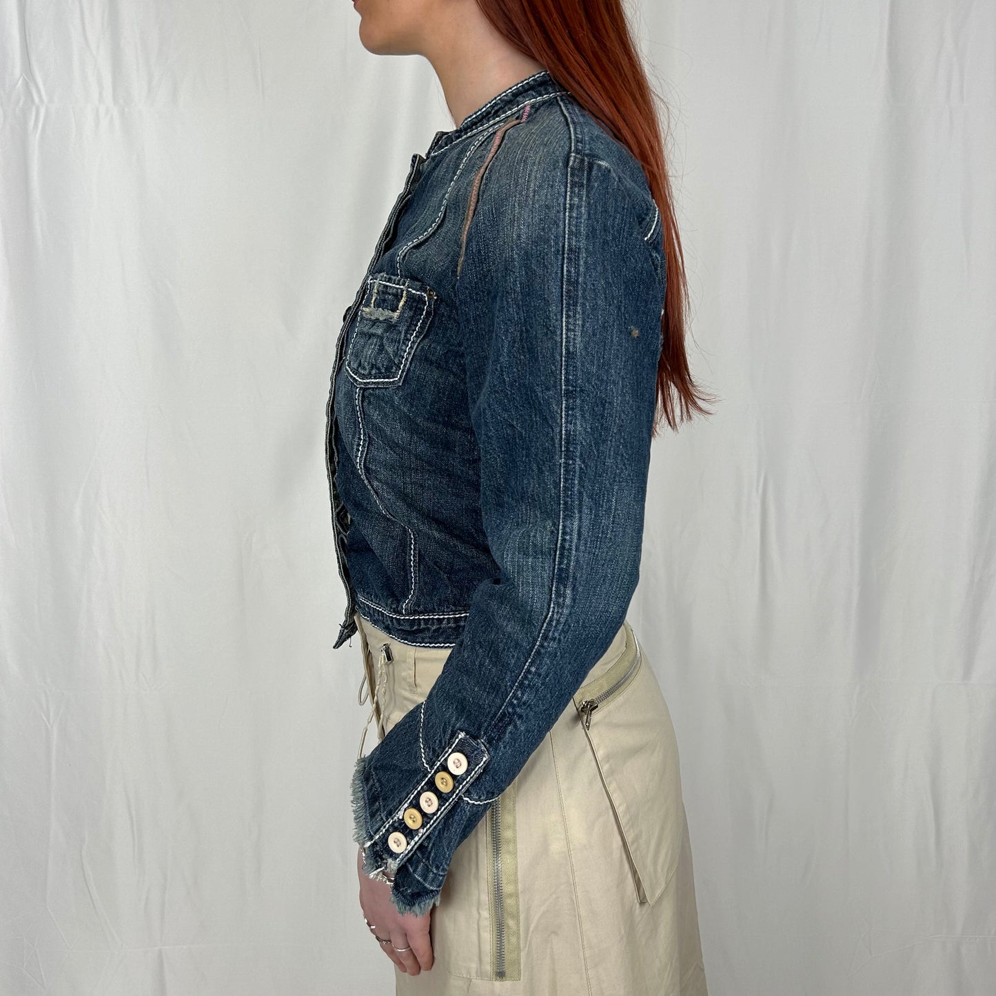 Vintage y2k style dark wash embroidered denim jacket