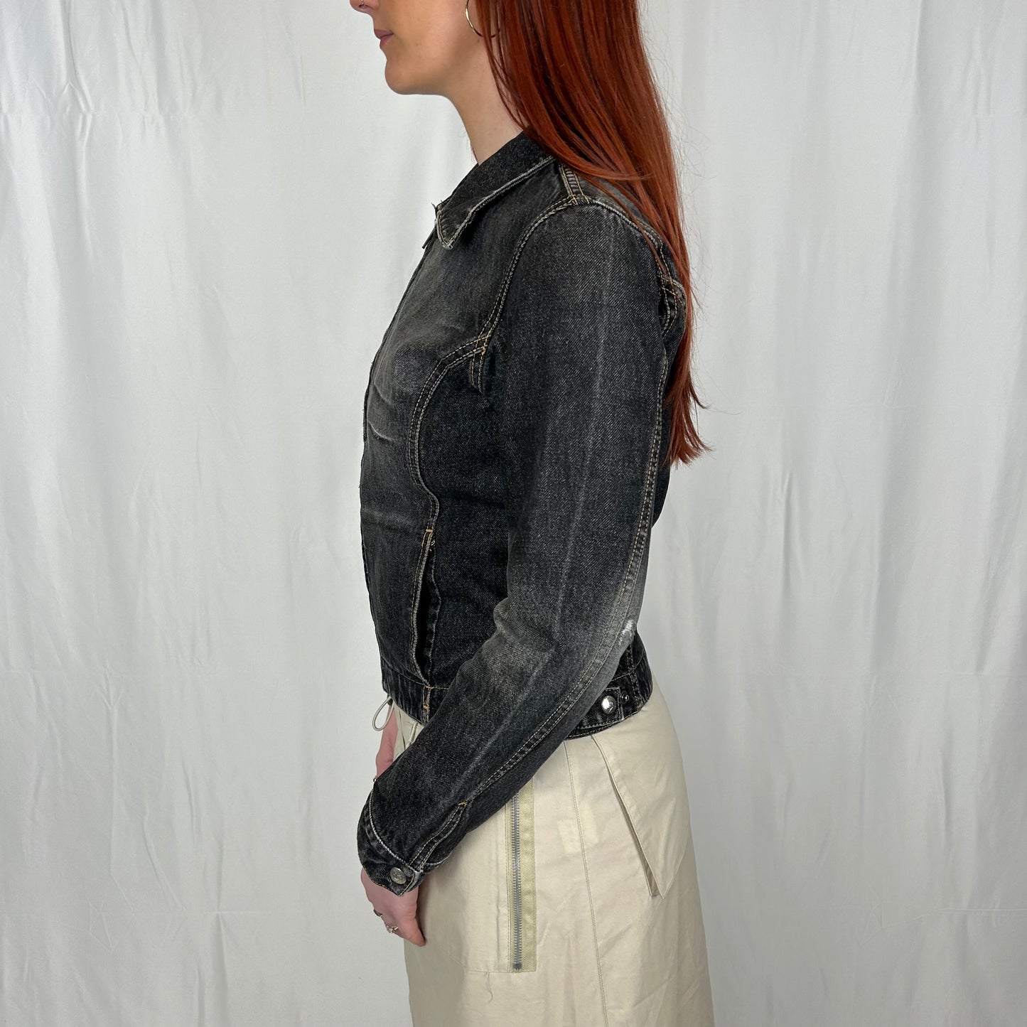 Vintage y2k style faded denim zip up jacket