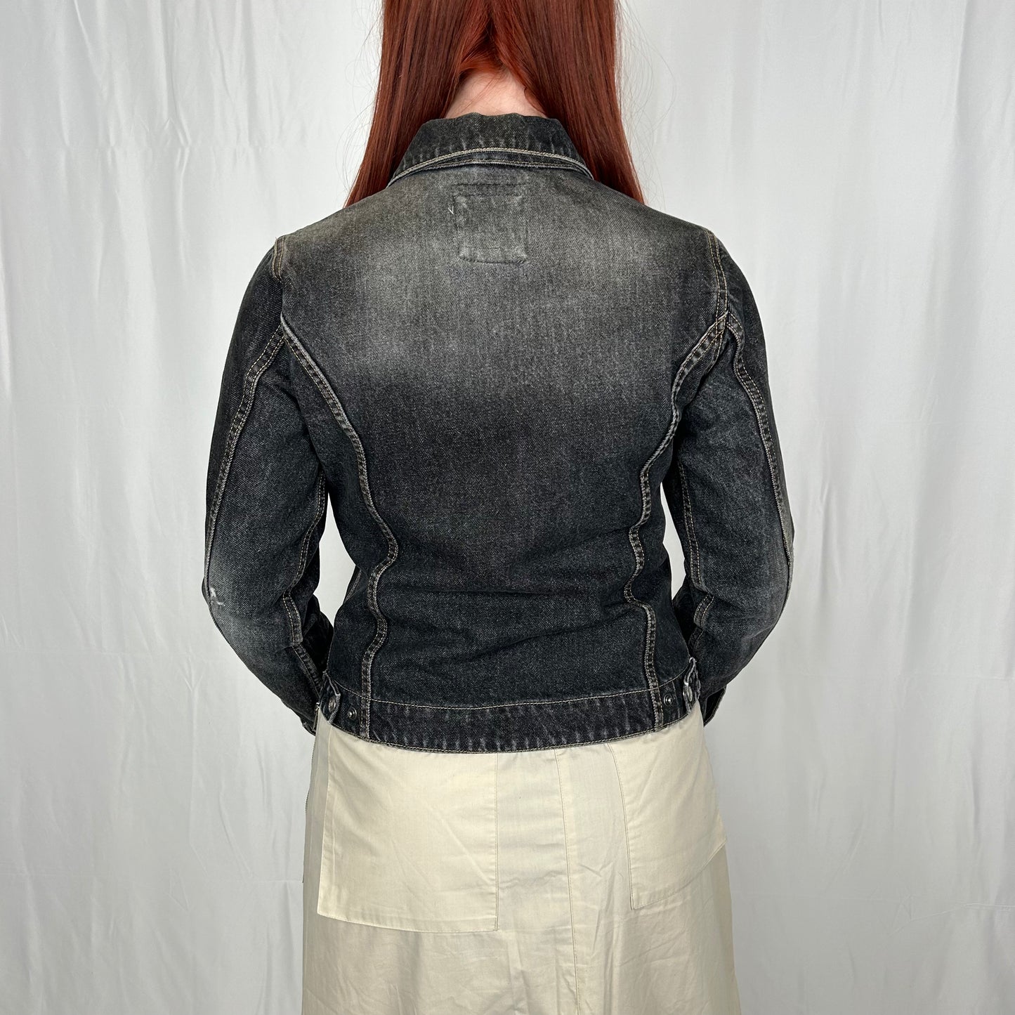 Vintage y2k style faded denim zip up jacket