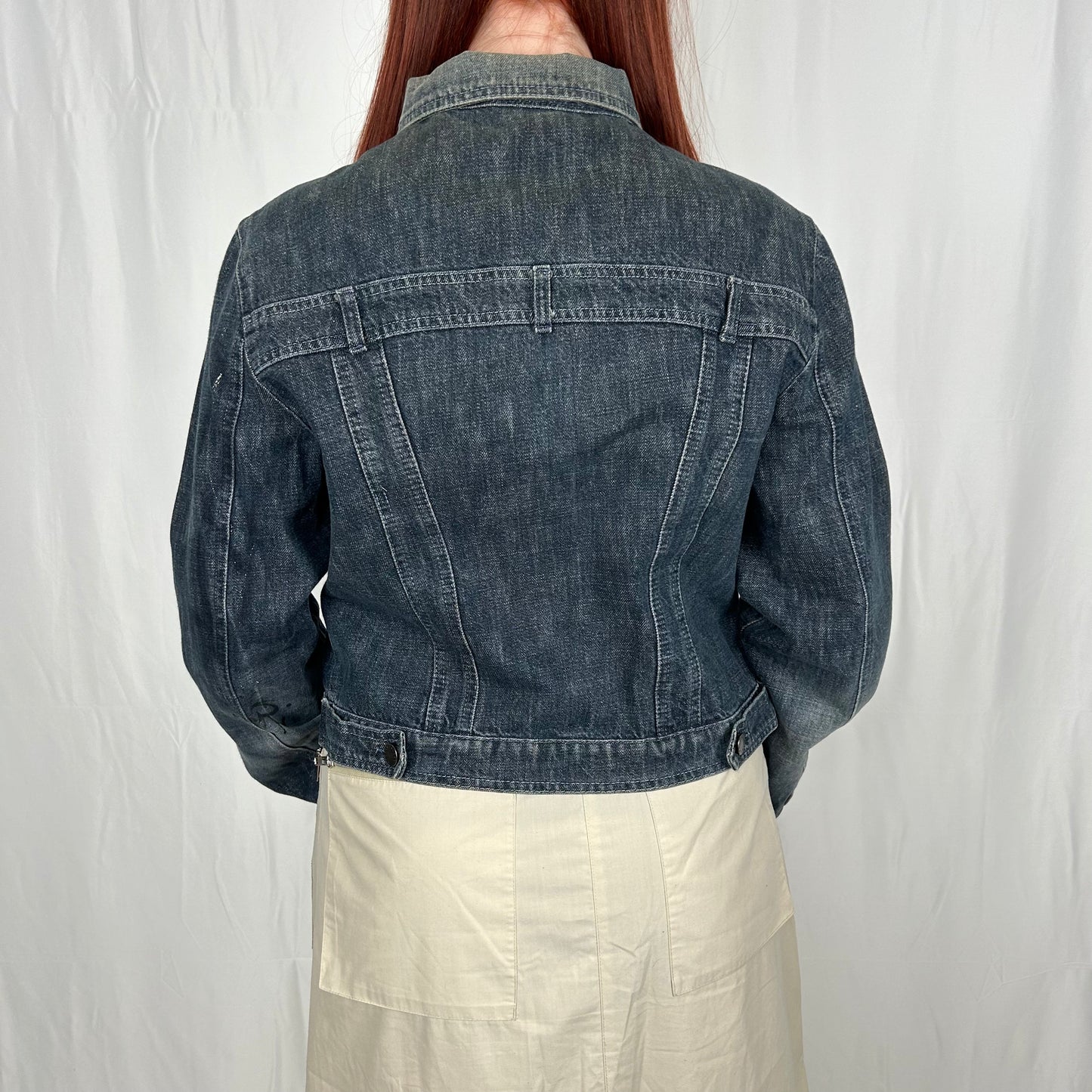 Vintage y2k style dark wash faded denim jacket
