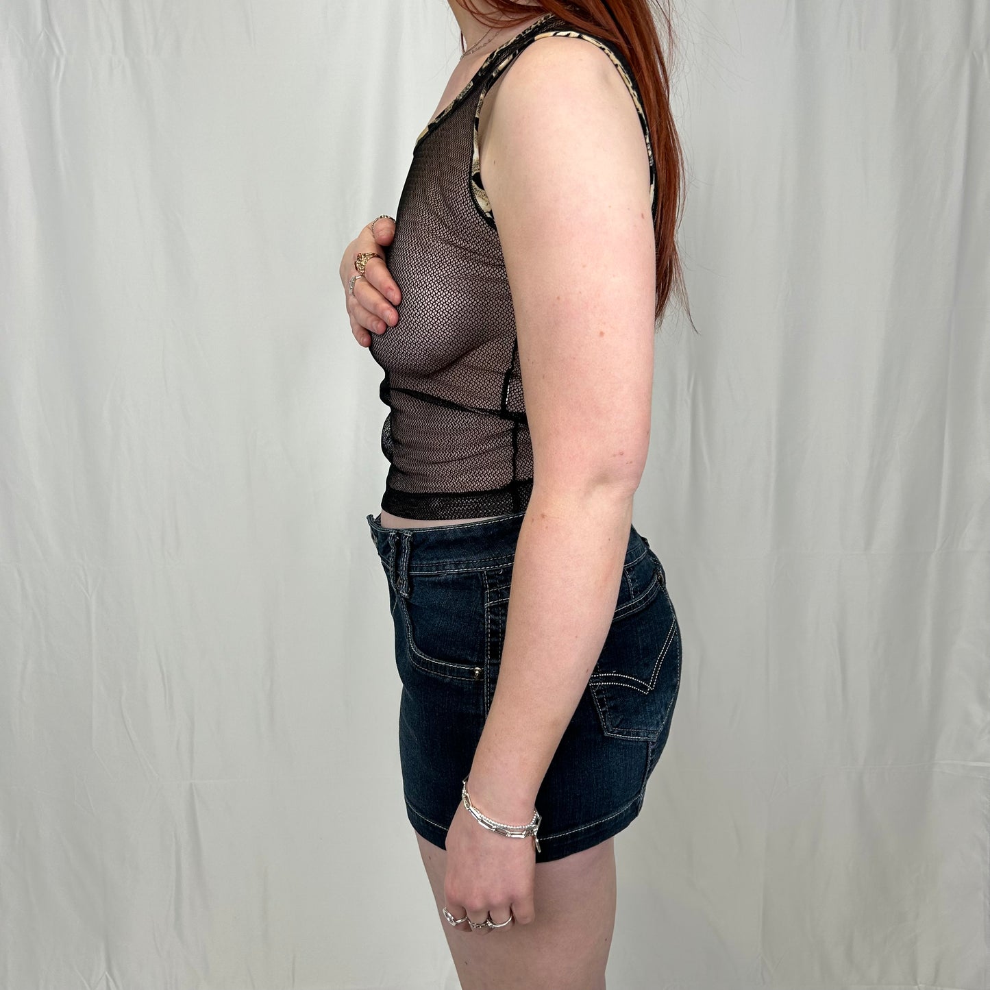 Vintage y2k style black fish net tank top