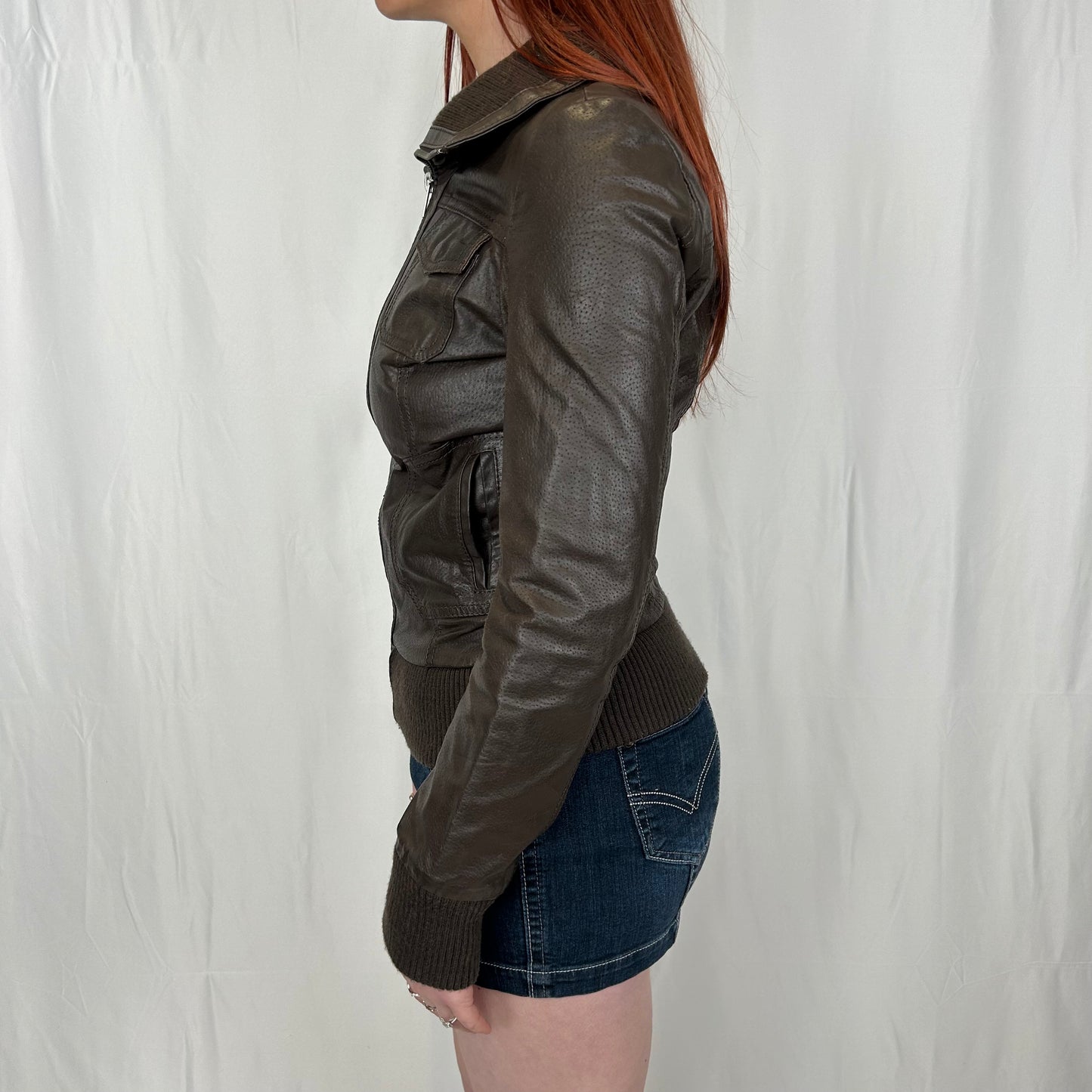 Vintage y2k style brown leather jacket