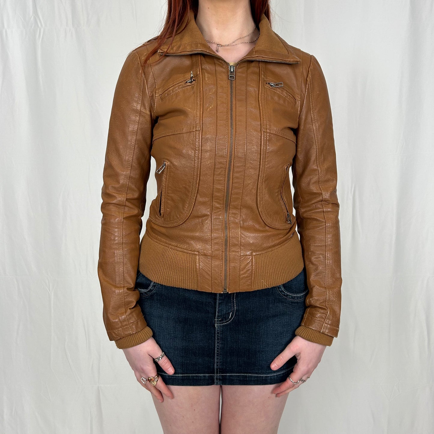 Vintage y2k style tan leather jacket