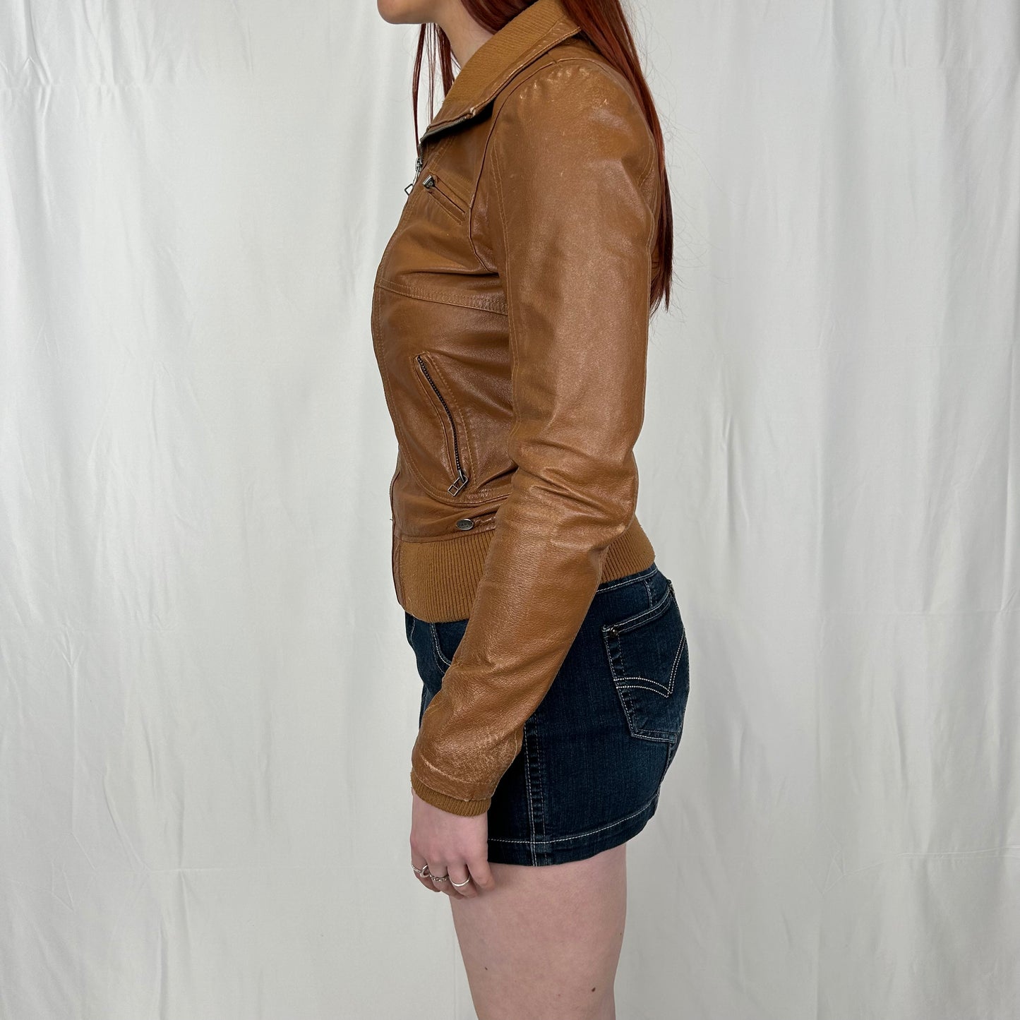 Vintage y2k style tan leather jacket