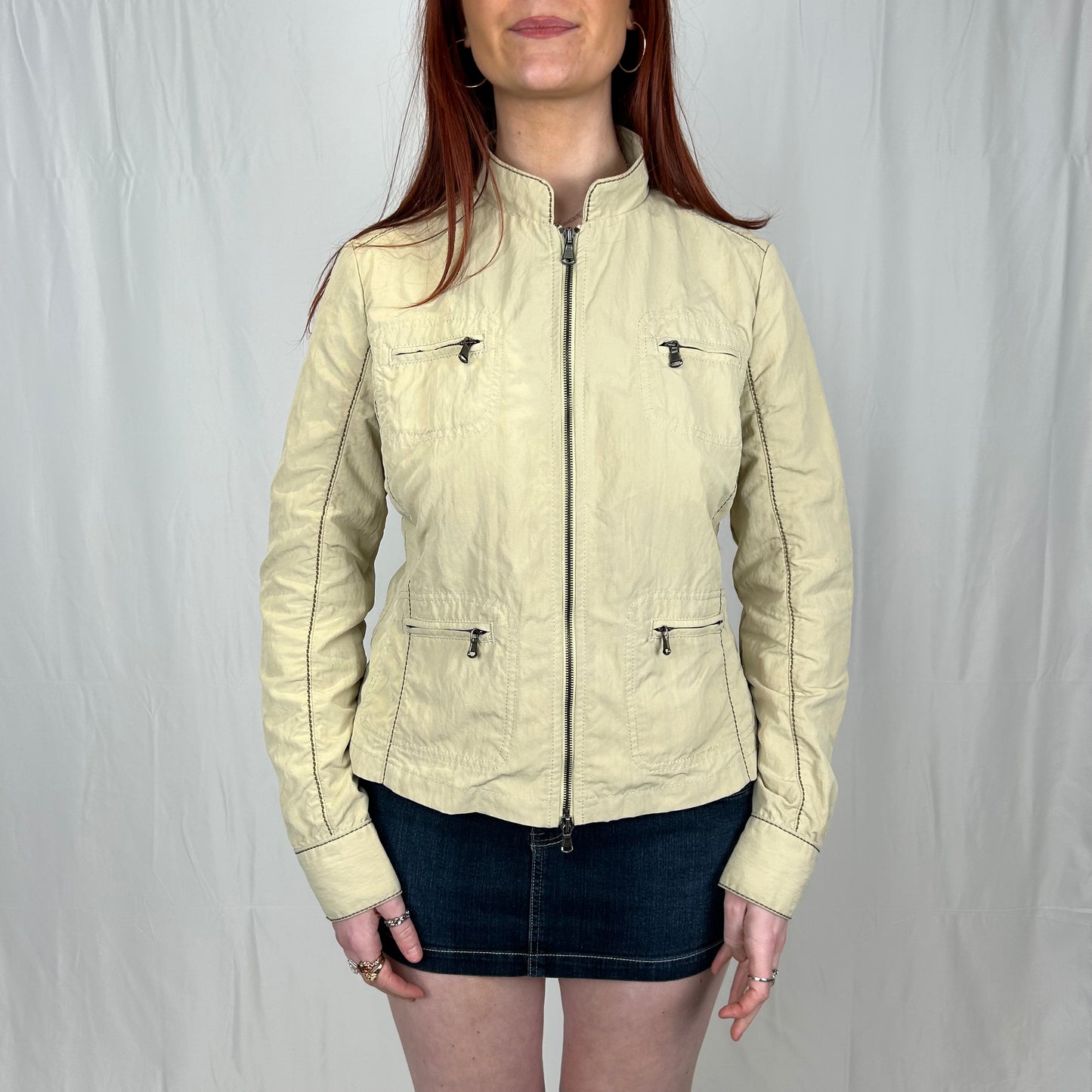 Vintage y2k style cream utility zip up jacket