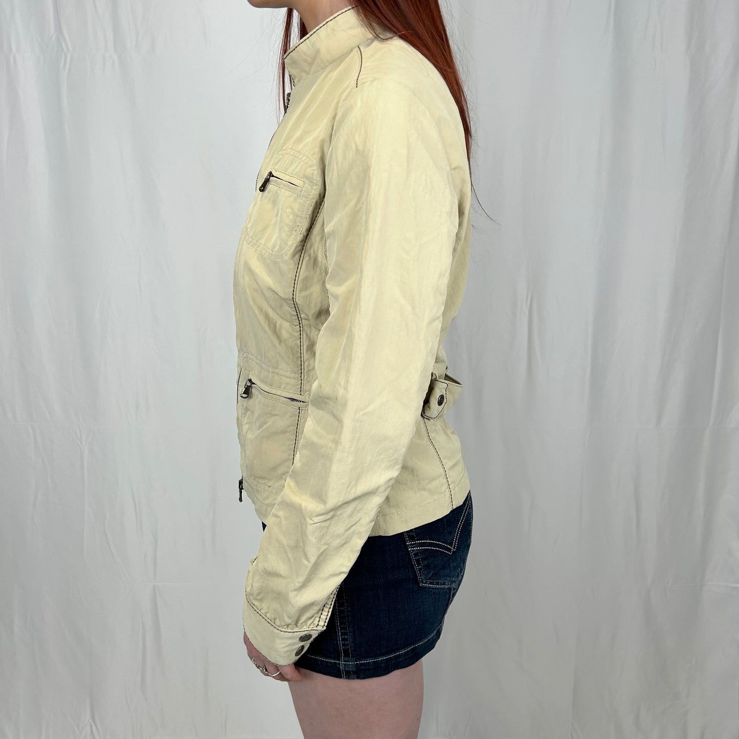 Vintage y2k style cream utility zip up jacket