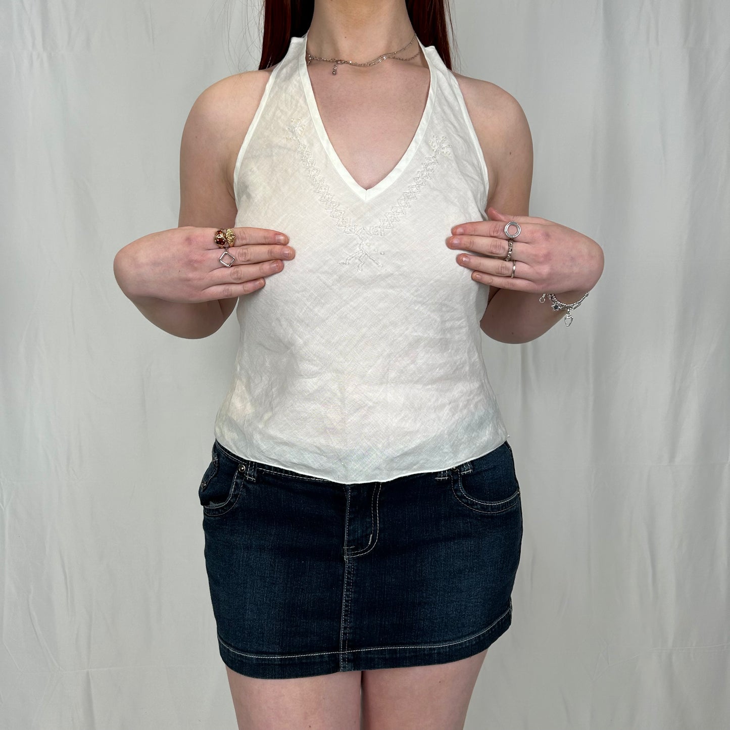 Vintage y2k style white linen halterneck top