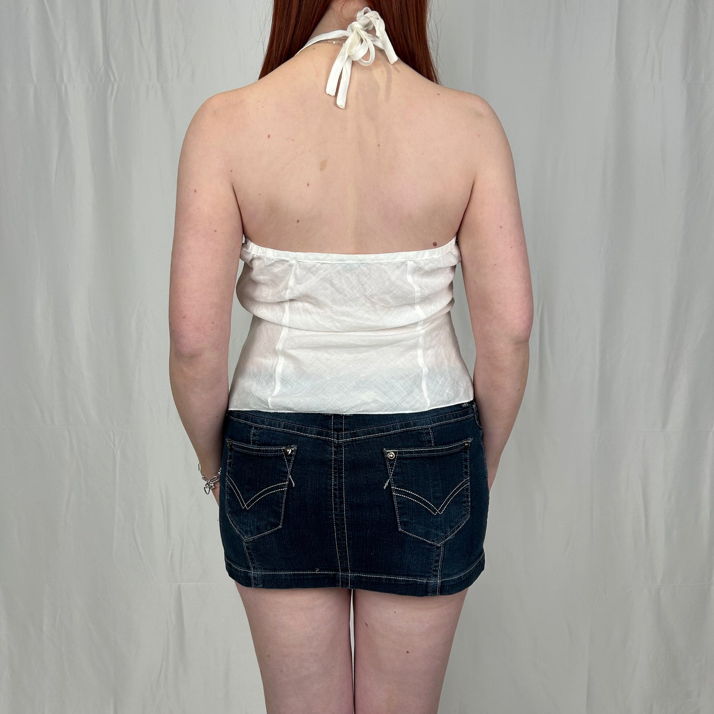 Vintage y2k style white linen halterneck top